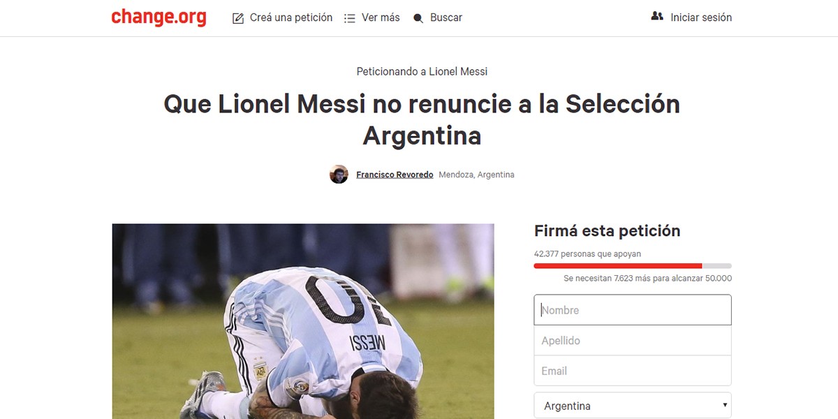 #NoTeVayasLio: ya hay más de 40.000 firmas para que Messi no deje la Selección | Deportes