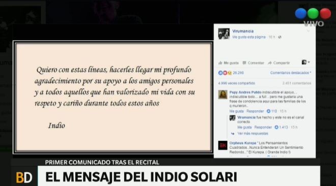El mensaje del Indio Solari, después del trágico recital en Olavarría | Espectáculos