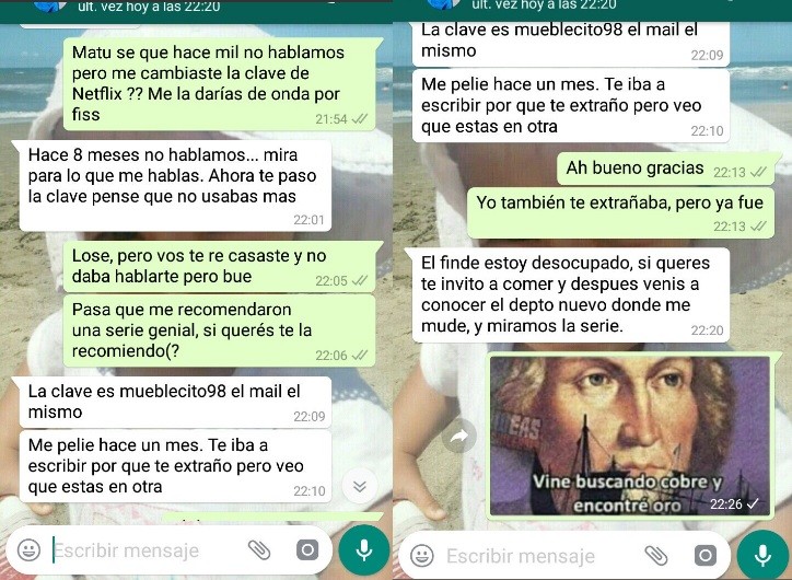 Le escribió a su ex por WhatsApp para pedirle la clave de Netflix y la conversación se volvió furor en las redes | Redes