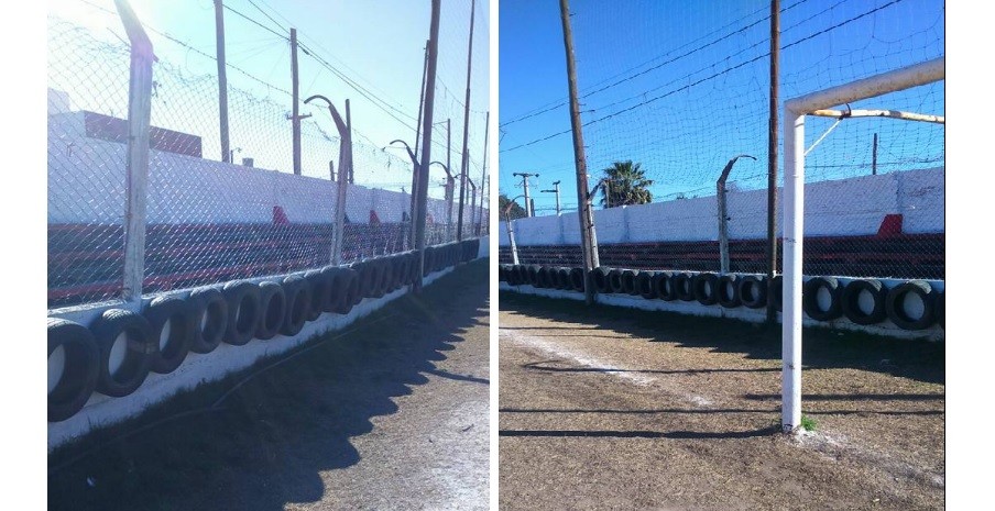Ante la falta de dinero, un club cordobés cubrió los muros de la cancha con neumáticos | Deportes