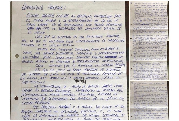 Cristina publicó en Twitter la carta de puño y letra que le envió Zannini desde la cárcel | Política