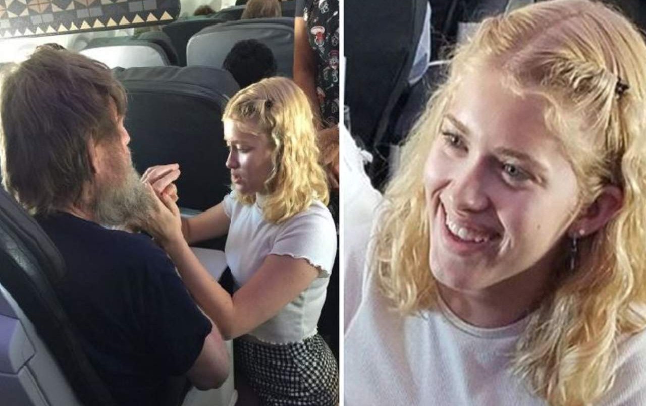 El gesto solidario de una joven arriba de un avión con un hombre ciego y sordo | Redes