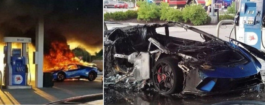 Video: se le quemó el Lamborghini por un descuido en una estación de servicio | Redes