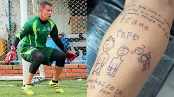 Su esposa murió de cáncer y su hijo le regaló un dibujo: el conmovedor tatuaje de un arquero colombiano | Redes