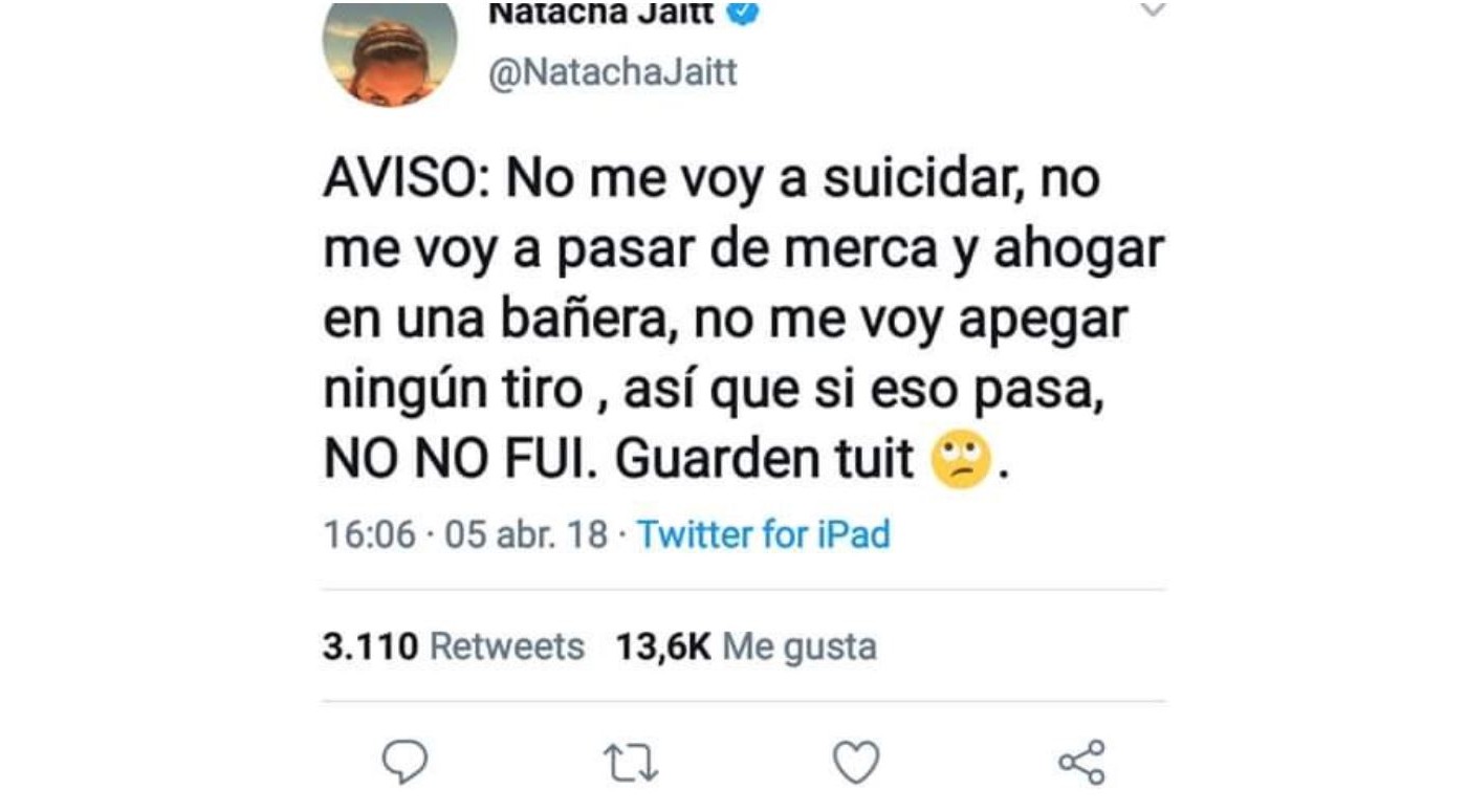 El llamativo tuit en el que Jaitt alertó que temía por su vida | Actualidad