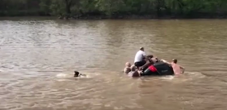 Desesperante rescate a contrarreloj: salvaron a una mujer justo antes de que su auto se hunda en un río | Redes