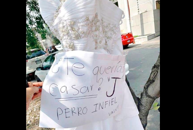 La venganza viral por una infidelidad: colgó su vestido de novia con la frase ""¿Te querías casar? Perro infiel" | Redes