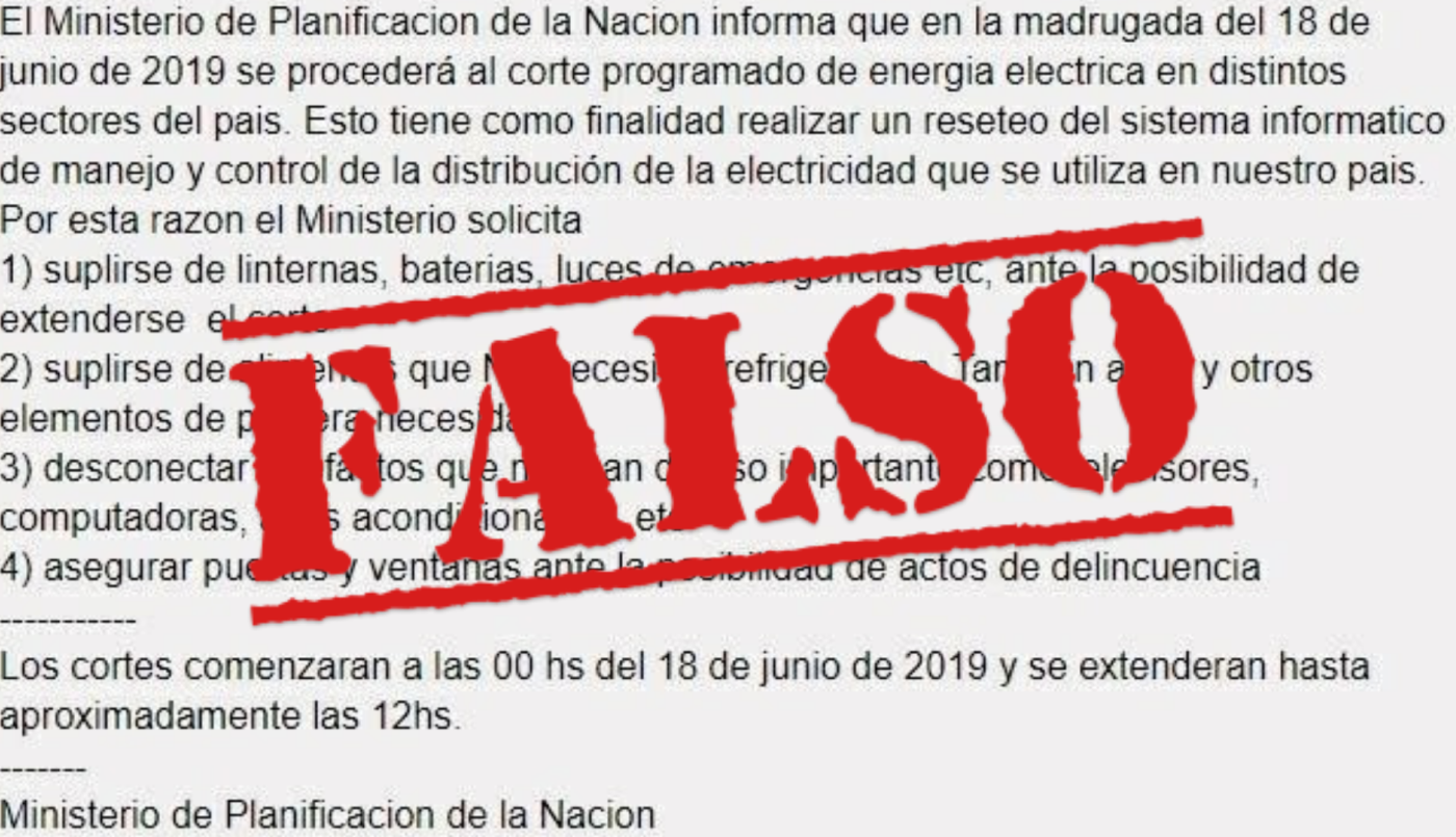 Desmienten mensaje viral que advertía sobre el apagón del domingo | Redes