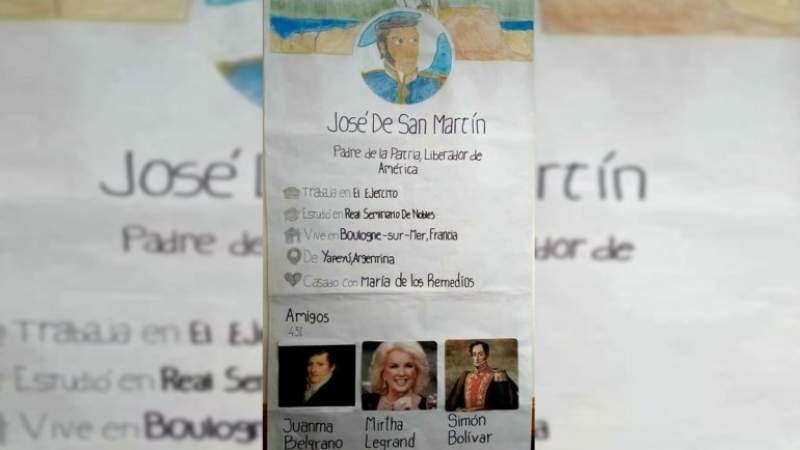 Tarea viral: alumnos crearon en papel un desopilante perfil de Twitter de San Martín | Redes