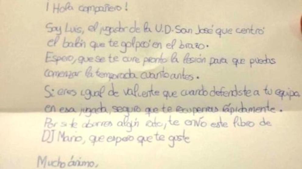 La tierna carta de un nene de 10 años que lesionó a un jugador de otro equipo en un partido de fútbol | Redes