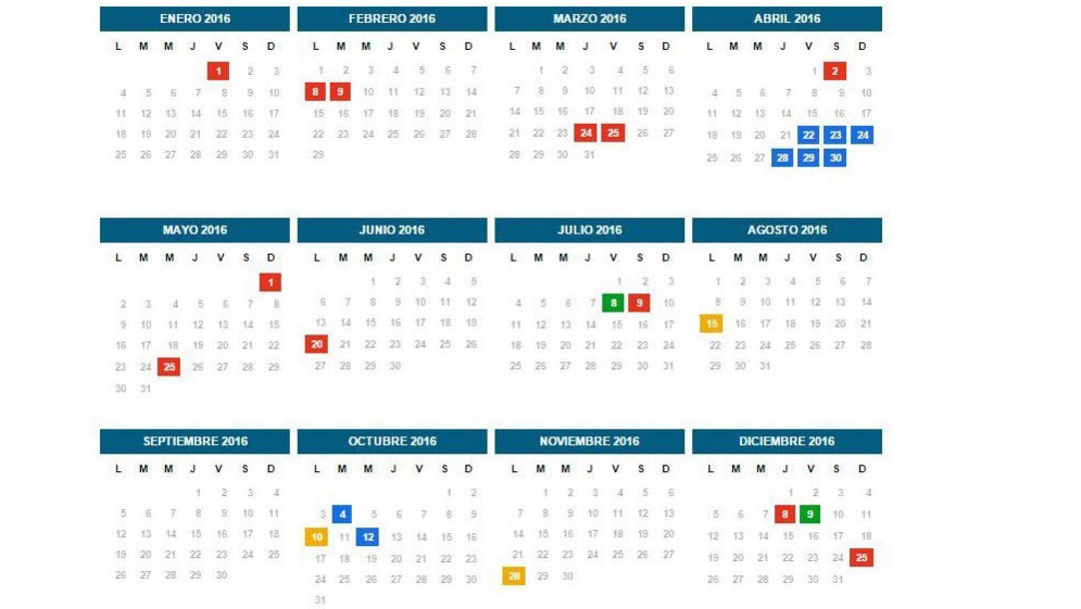 Calendario: En 2016 habrá 17 feriados y nueve fines de semana largos | Actualidad