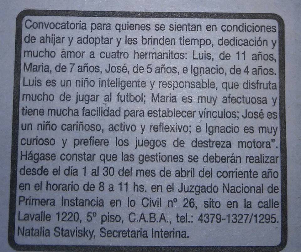Juzgado ofrece cuatro hermanitos en adopción | Actualidad