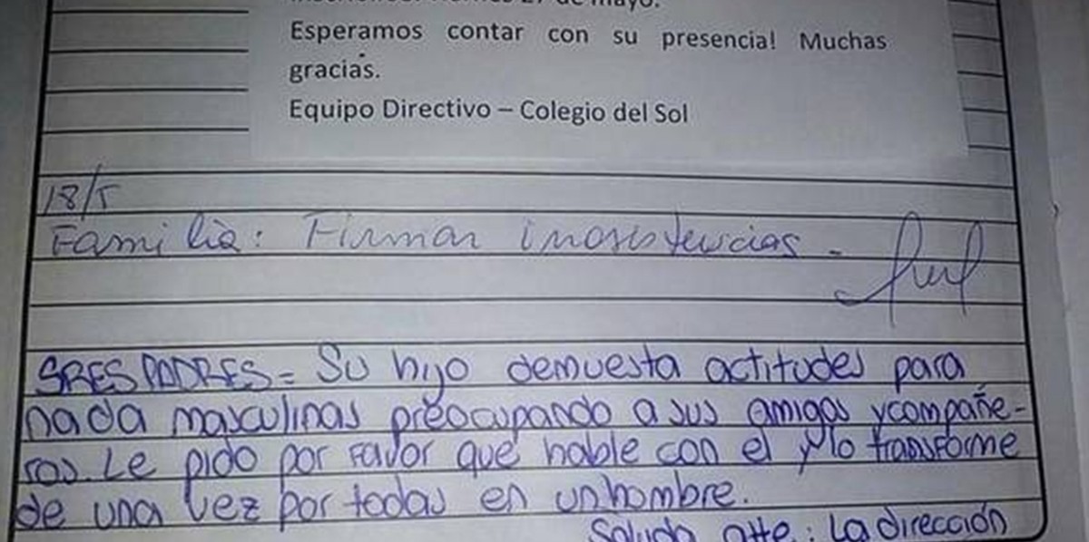 Broma de mal gusto en un colegio: "Transforme a su hijo en un hombre" | Actualidad