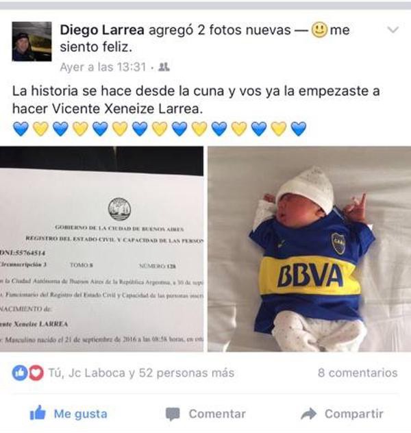 Un fanático de Boca bautizó a su bebé con el nombre "Xeneize" | Actualidad