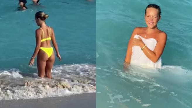 Se quedó desnuda en la playa: su novio le cambió la bikini por una que se disuelve en el agua | Curiosidades