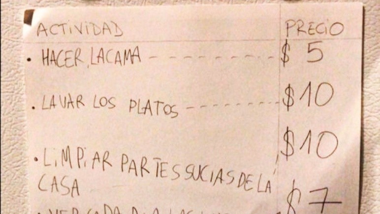 Una nena se avivó: armó un tarifario para las tareas hogareñas | Redes