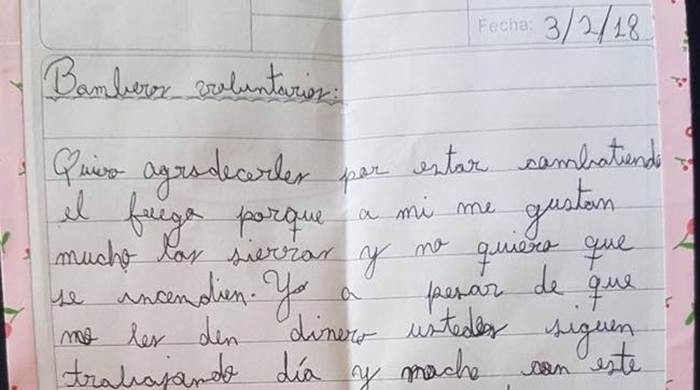 La conmovedora carta de una nena a los Bomberos Voluntarios por apagar el incendio de Sierra de la Ventana | Actualidad