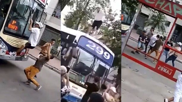 Año Nuevo descontrolado en Lanús: cortaron la calle y terminaron bailando en el techo de los colectivos | Actualidad