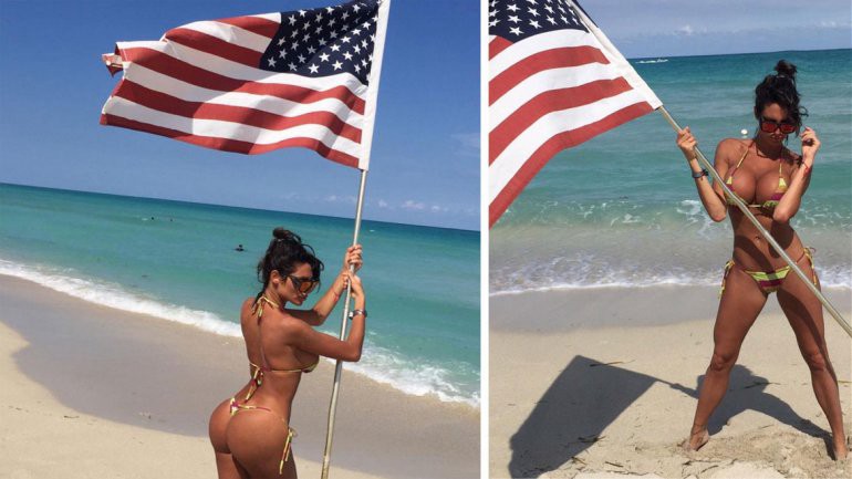 Vicky Xipolitakis:  fotos hot en la playa con la bandera de EE.UU. | Espectáculos
