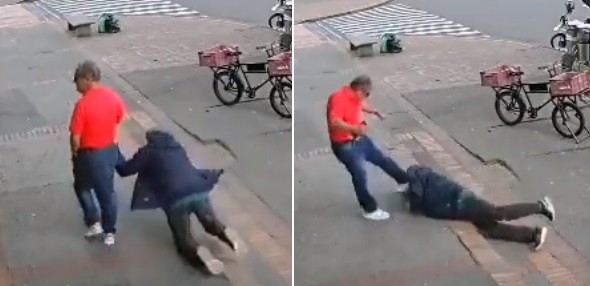 Video: se tropezó cuando caminaba, se apoyó en otra persona y recibió una tremenda paliza | Internacionales