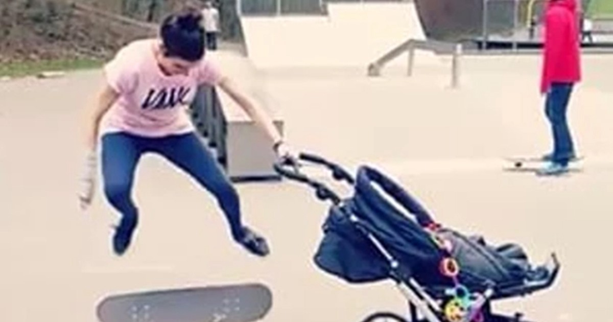#EsViral: la mamá que hace skate mientras pasea a su bebé | Curiosidades