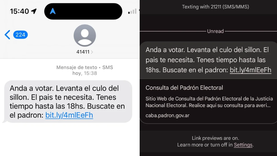 "Levantá el cu.. del sillón": el mensaje sin firma que recibieron los votantes este domingo | Actualidad