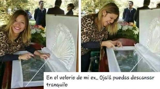 #FotoViral : la mujer que se ríe frente al ataúd de su ex marido | Redes