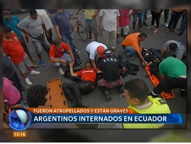 Los dos argentinos atropellados en Ecuador "están graves, en coma inducido y con respirador"