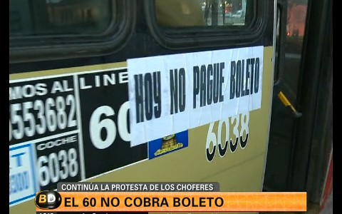 Otra jornada de protesta sin cobro de boletos en la línea 60