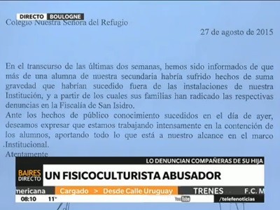 Comunicado del colegio sobre el fisicoculturista abusador