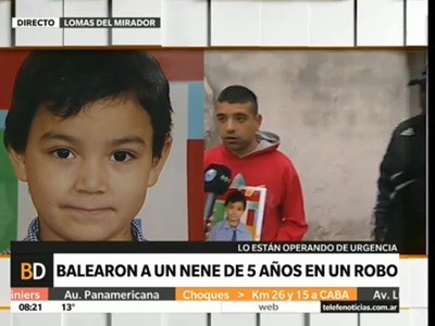 Delincuentes balearon en el cuello a un nene de 5 años