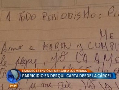 Parricidio en Pilar: carta desde la cárcel
