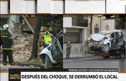 Un patrullero chocó y derrumbó un local en Boedo