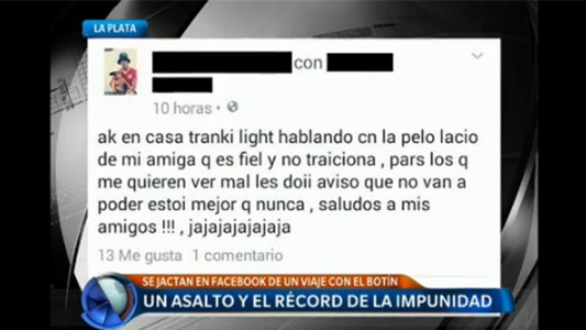 Robaron 130 mil pesos y lo festejaron en Facebook