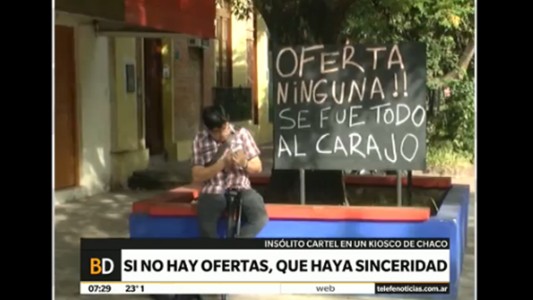 Insólito cartel en un kiosco de Chaco
