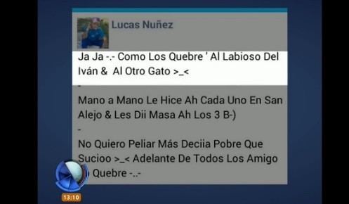 La indignación de los amigos de Nicolás por el mensaje que el agresor subió a Facebook