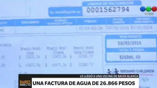 Recibió una factura de agua de 26.866 pesos