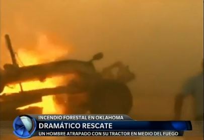 Dramático rescate de un granjero en un incendio forestal