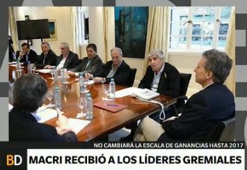 Macri con los líderes de las CGT: prometió actualizar las escalas de Ganancias en 2017