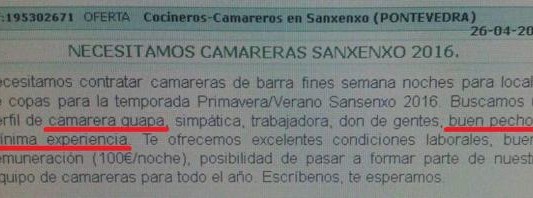 Polémica: un bar buscaba camareras con "buenos pechos y mínima experiencia"