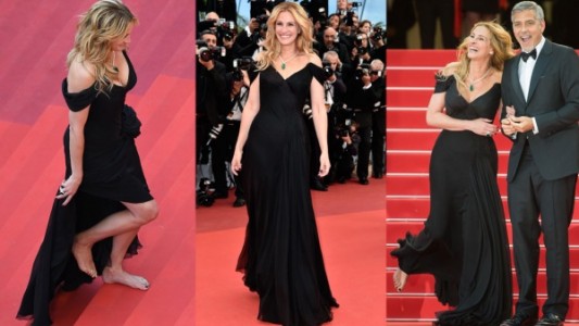 Julia Roberts llegó descalza a la alfombra roja de Cannes junto a George Clooney