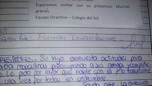 Broma de mal gusto en un colegio: "Transforme a su hijo en un hombre"