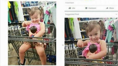 Increíble reacción en redes sociales ante una foto de una nena amamantando a un muñeco