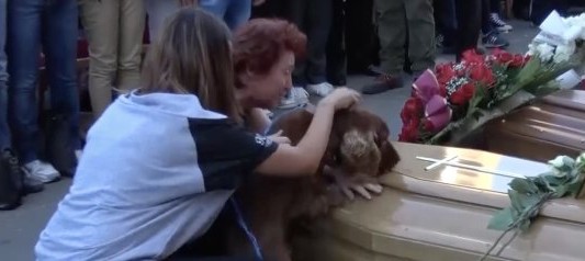 El dolor de un perro que despide a su dueño que murió en el terremoto de Italia