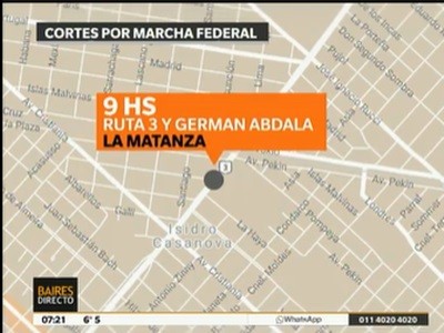 El mapa de los cortes por la Marcha Federal