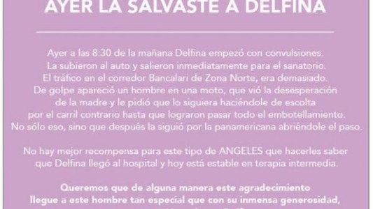 Buscan a un motoquero que salvó a una nena con convulsiones y desapareció