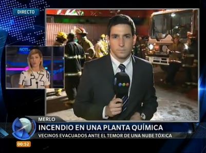 Merlo: incendio en una fábrica de productos químicos