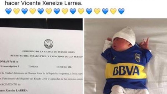Un fanático de Boca bautizó a su bebé con el nombre "Xeneize"
