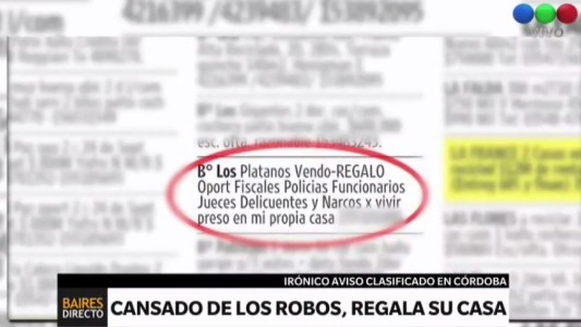 Córdoba: cansado de la inseguridad, puso un aviso para "regalar" su casa