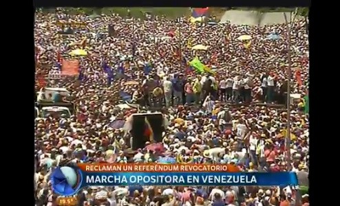 Marcha opositora en Venezuela para reclamar un referéndum revocatorio